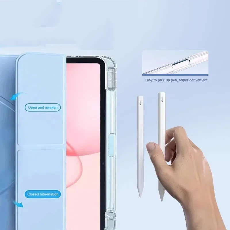 Clear Pen Slot Tablet Case with Three-Fold Leather Cover