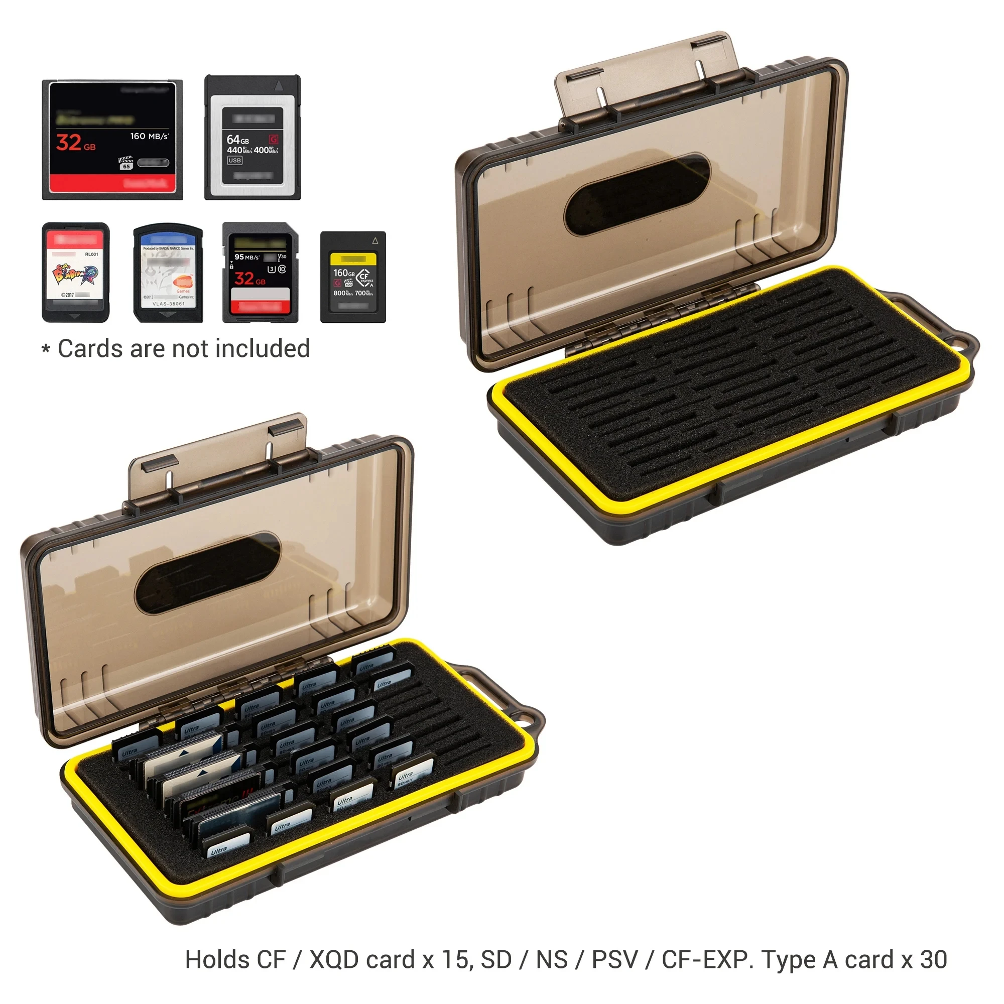 

45 Slots Memory Card Case Holder Storage Box for 15 CF / XQD + 30 SD SDXC SDHC / NS / PSV / CF CFexpress Type A Card Organizer