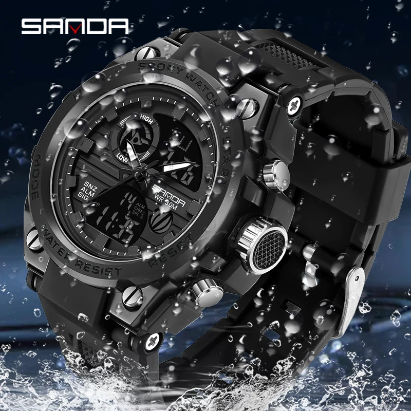 SANDA 739 Date Military Sports Watches Waterproof Electronic Wristwatch Mens Clock Orologio da uomo Style Men Digital Watch 2