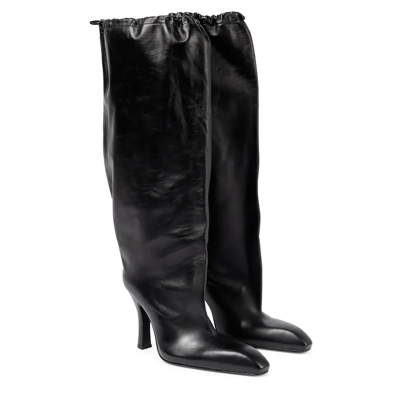 

PRXDONG 2022 New Fashion Women's Shoes Long Boots Sexy High Heels Black Autumn Winter Warm Knee High Boots Plus Size 34-43