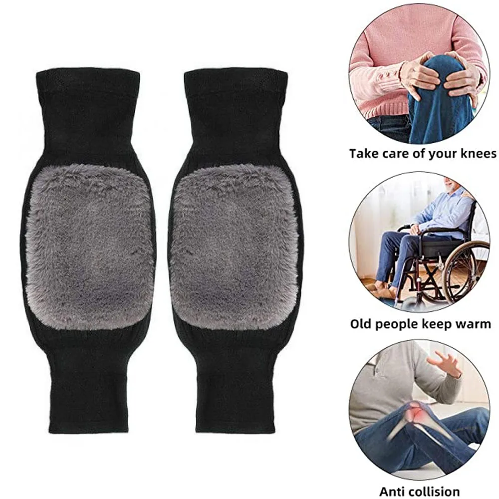 1 Pair Winter Cashmere Knee Pads Warm Men Women Double Thick Wool Protection Knee Plus Velvet Wind And Cold Protective Gear Gift