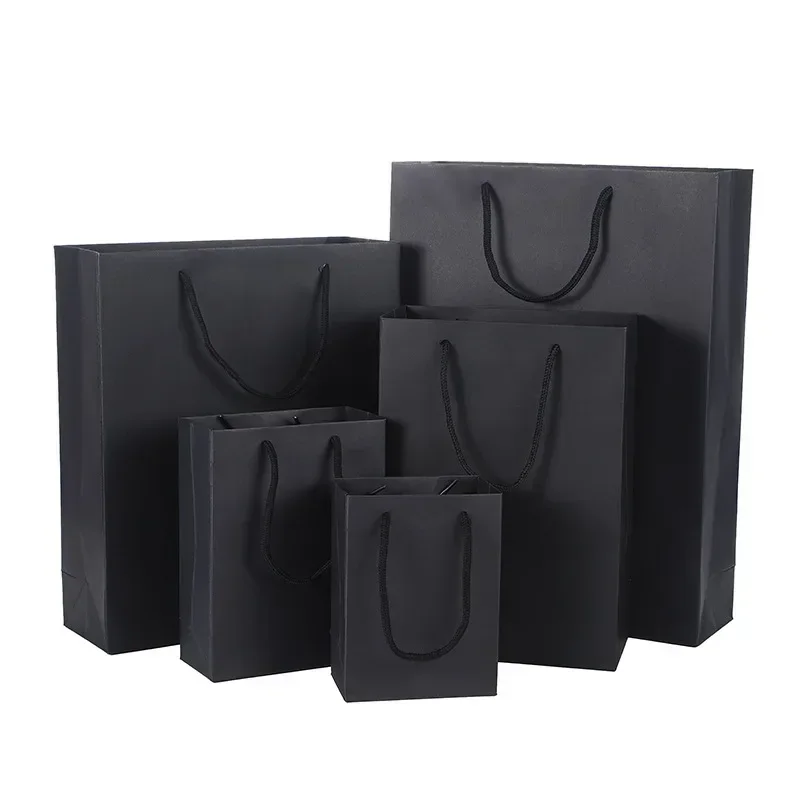 10PCS Black Mini Kraft Gift Bags With Rope Handles For Party