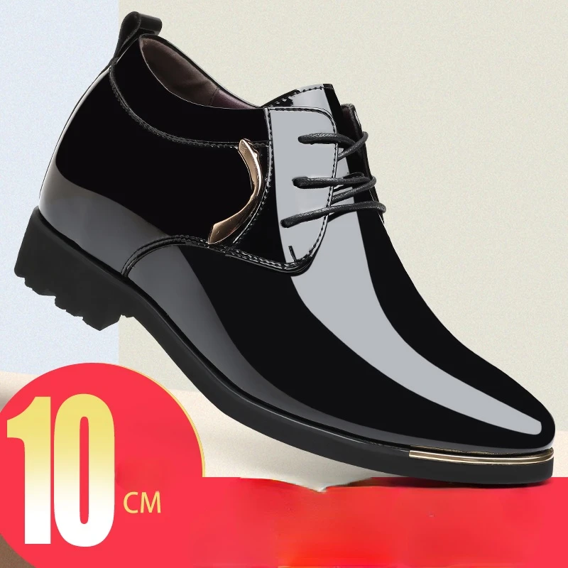 

Men's Increase 10CM Shoes Men's Business Inner Heightening Bright Leather Shoes Pointed Toe Extra High Men's Shoes Wedding Shoes