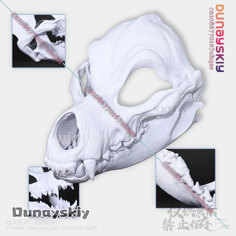 Animal Furry Cosplay Dog Skull Kigurumi Props Polylactic Acid Mask 3D Print Head Fursuit Halloween Christmas Party Customized