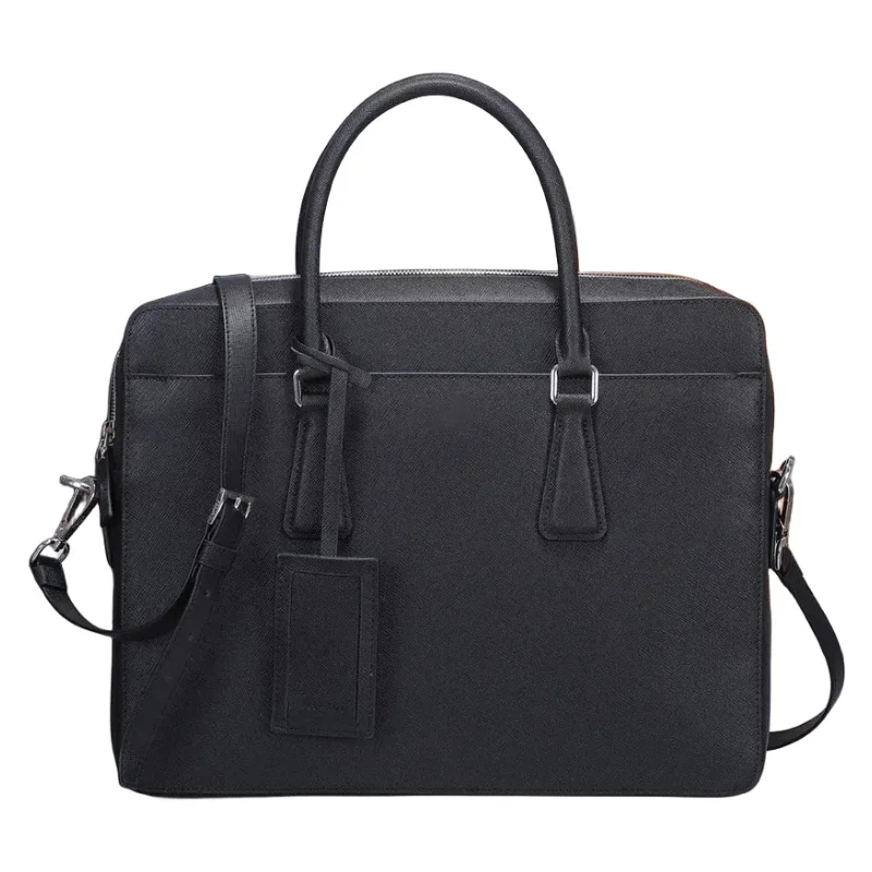 

Мужской черный кожаный деловой портфель для ноутбука с одним плечом и перекрестными штанинами 14 дюймов