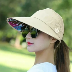 Women's Wide Brim Foldable Sun Hat - Stylish Summer UV Protection Visor (Beige)