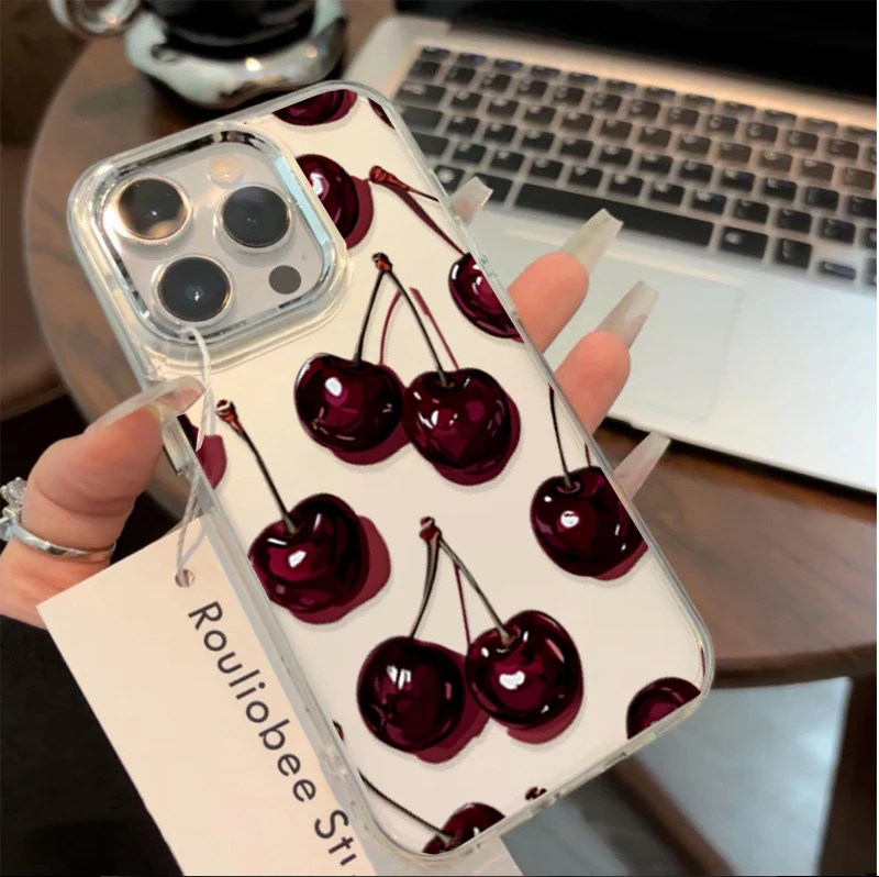 Soft Bow Cherry Lichee Clear Plating Lens Cover Case