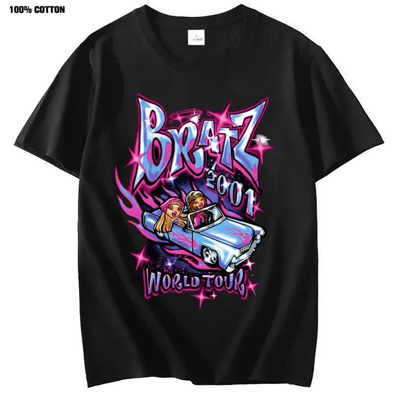 Bratz 여성 반팔 티셔츠, 캐주얼 코튼, 플러스 사이즈 티셔츠, 여름 스트리트, 하라주쿠 Y2k 탑