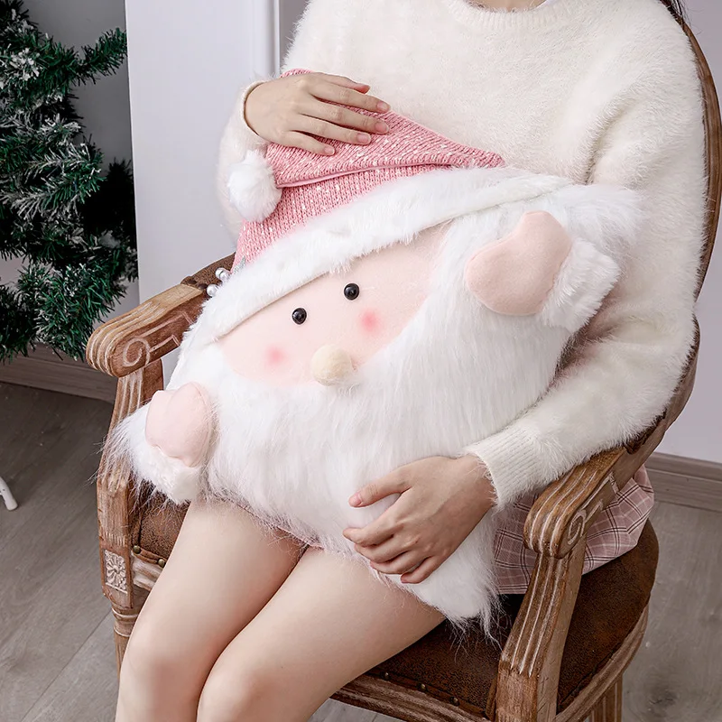 

Рождественские наволочки в виде Санта-Клауса, праздничное украшение, Рождественская розовая плюшевая наволочка, квадратная Мягкая тканевая наволочка для дивана в фермерском стиле, домашний декор