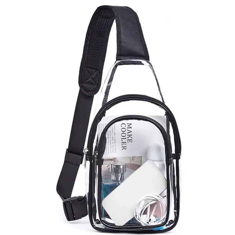 

PVC Transparent Stadium Sling Bag Women Crossbody Concert Bags Clear Stadium Purse Bag with Black Belt Gym Sling Bag Chest Bags