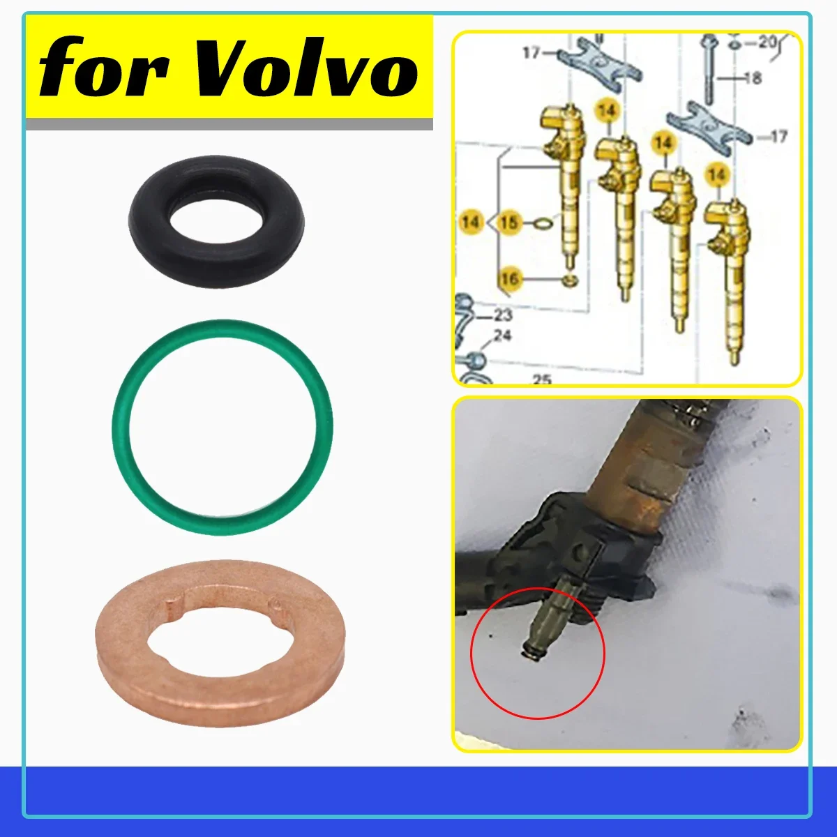6Pcs for Volvo V60 I XC60 I SUV V50 Ford Porsche Fuel Injector Nozzle Copper Gasket O-ring Seal Repair Kit Car Spare Parts Auto
