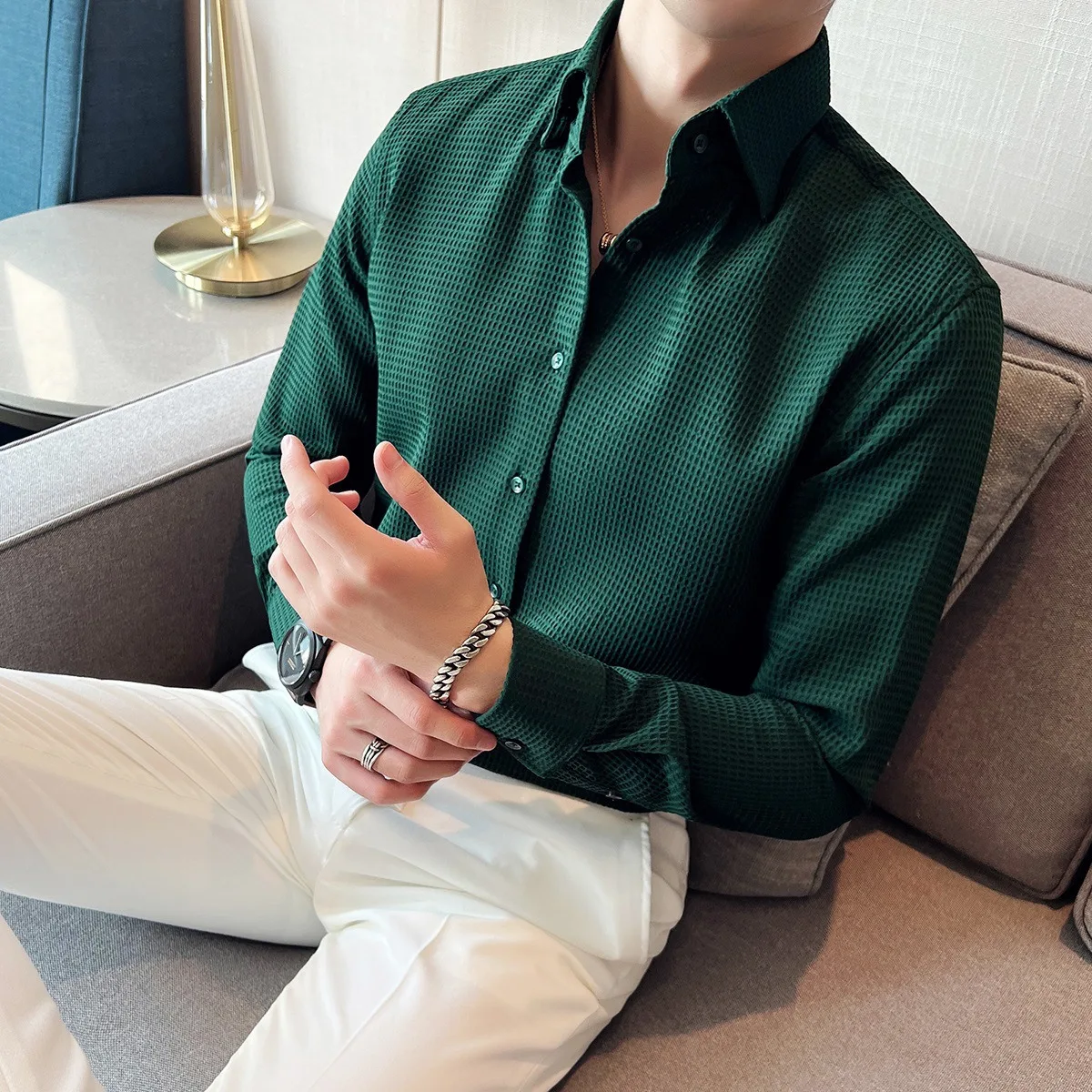 

Luxury Vintage Shirt Spring Long Sleeve Slim Fit Casual Tuxedo Fashion Man Wedding social Shirts Plus Size 3XL-M