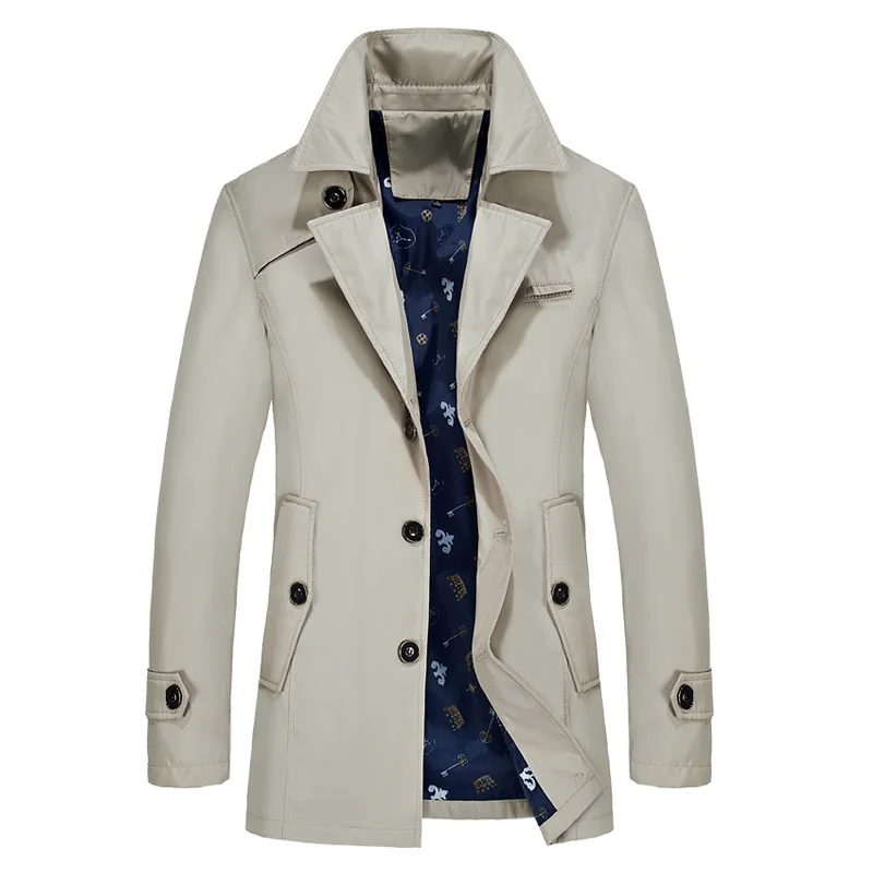 Men's Autumn Windbreaker Men's Long Leisure Trench Solid Color Overcoat