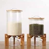 Flour and Cereal Container Dispenser Glass Food Storge Jar for Kitchen and Pantry Store Pet Food Airtight Lid and Wooden Stand 2