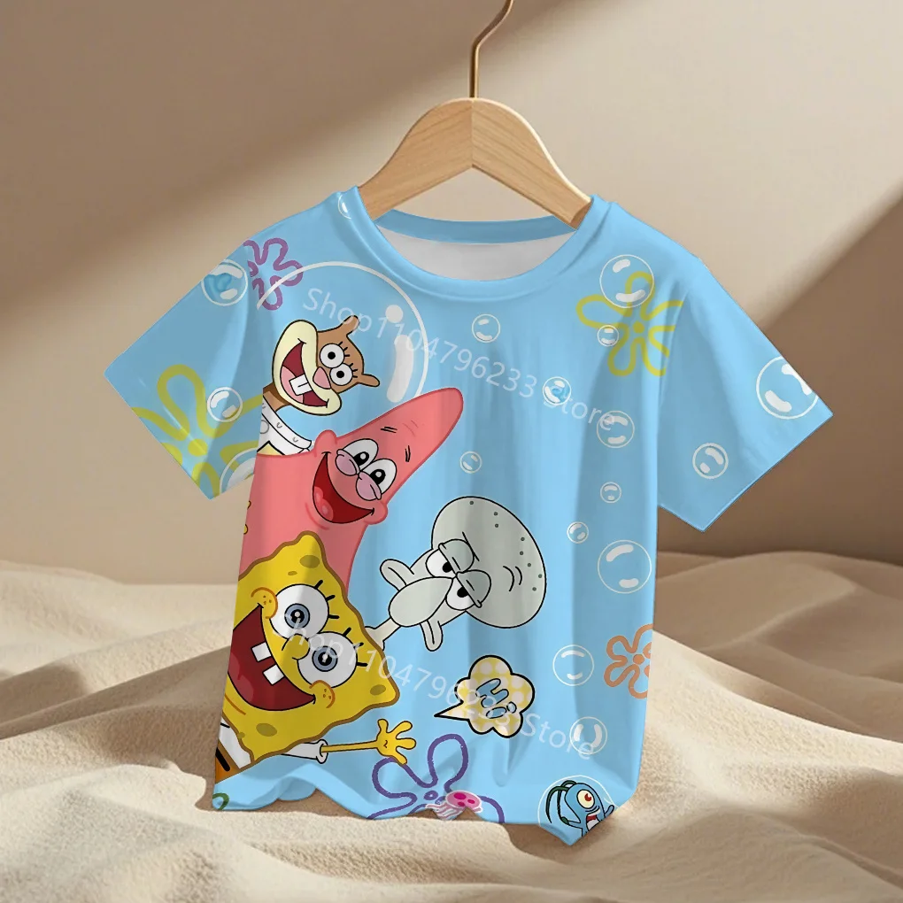 cute cartoon Spongebobs Baby Clothing Outdoor Clothes Boy Girl Child Men's women's Tshirts Children adult Parent child T shirts