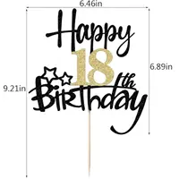 2pcs Happy 18th Birthday Cake Topper Black Gold 18 Anniversary Wedding Anniversary Party Pick 15 Fabulous.jpg