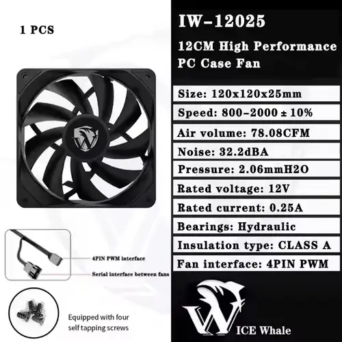 ICE Whale IW-12025 120mm Cooling Fan 4Pin PWM Temperature Control 2000RPM High Air Volume Mute CPU Cooler Radiators PC Case Fan - Image 8