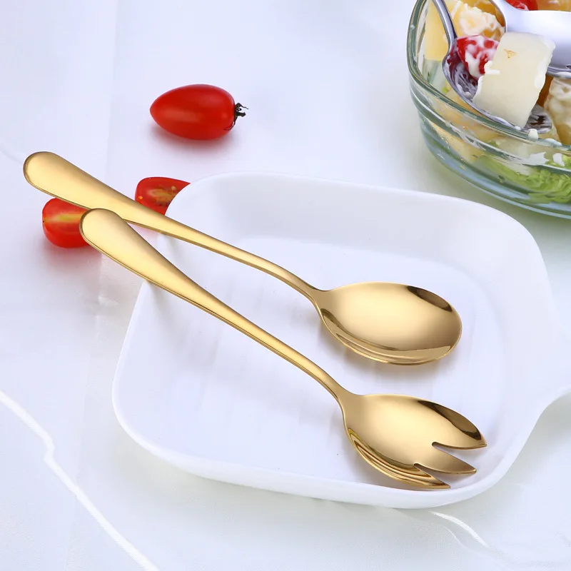 Spklifey Gold Salad Spoon Fork Salad Spoon Stainless Steel Cutlery Set Serving Set Colorful Unique Spoons stainless steel spoon cutlery set
