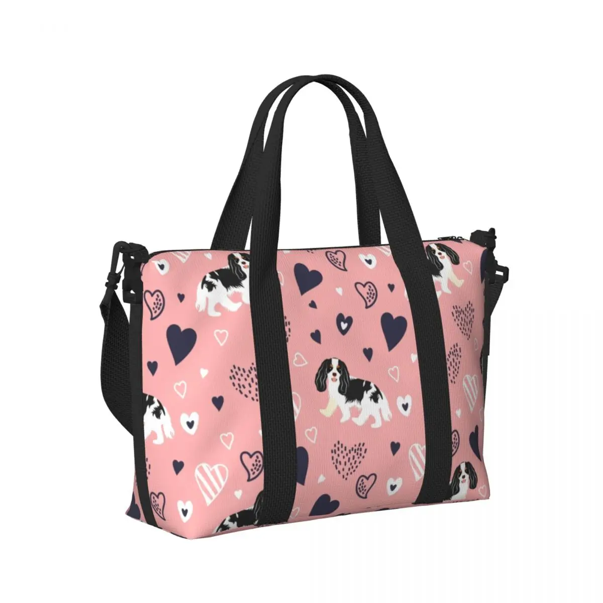 Custom Cavalier King Charles Spaniel Tote Bag Women Large Capacity Cartoon Dog Gym Beach Shoulder Travel Bag 3