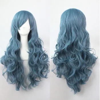Parrucche sintetiche Parrucca con parte centrale ondulata lunga Parrucche naturali blu per le donne Parrucca cosplay resistente al calore Daliy Party 28 pollici