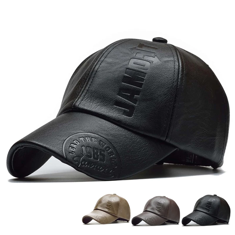 Baseball Cap Men Vintage Adjustable PU Leather snapback Hat Para Hombre Mens Trucker Caps Dad Hat winter warm