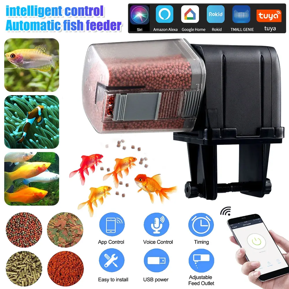 

100% NEW Automatic Aquarium Fish Tank Feeder Timing/Wifi Wireless Smart Phone speech sound Remote Control fish food Distributor