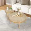 Farmhouse Round Coffee Table 2Pack, Rustic Sofa Side Tea Tables Nesting Center Table Set with Handmade Rattan for Living Room 1