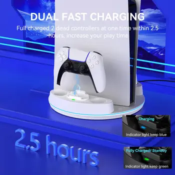 NEWDERY PS5 Charging Station for PlayStation 5/PS5 Slim/ PS5 Pro Disc & Digital Version Controllers With Adjustable RGB Light 3