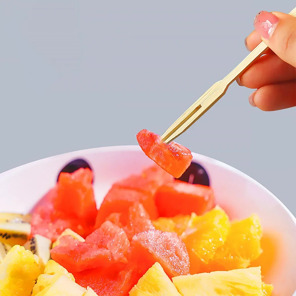 80pcs Bamboo Disposable Wooden Fruit Fork Salad Dessert Cocktail