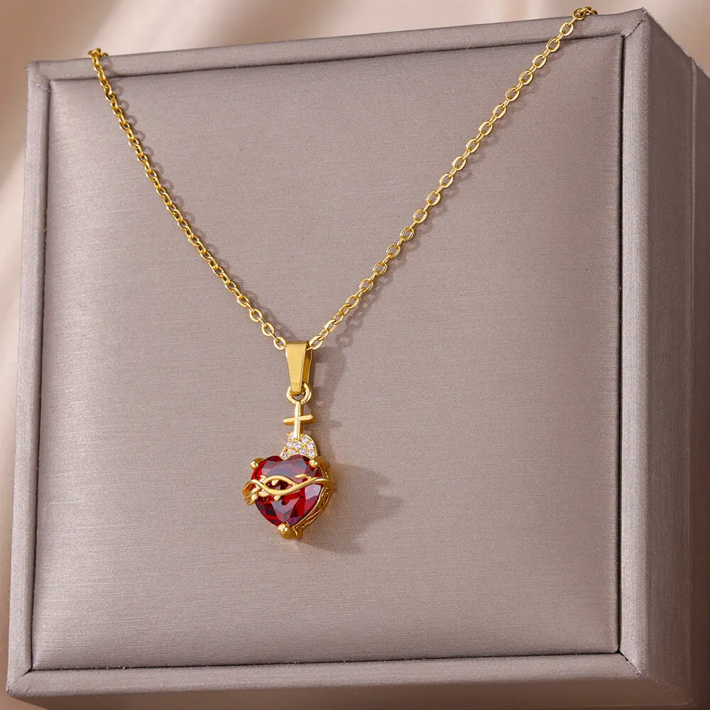 Zirkon-Herz-Kreuz-Halsketten für Frauen, Vintage-Stil, geometrisch, umgeben von Ranken, Choker-Halskette, ästhetischer Modeschmuck, Geschenk 2026