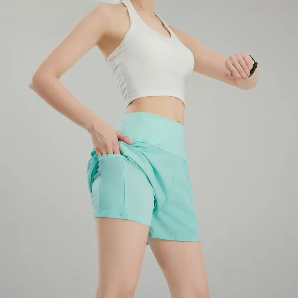 White High-Waist Sports Pants Women's Fitness Shorts Anti-Light Running Trousers Summer Sportswear Hot Pants Female Model