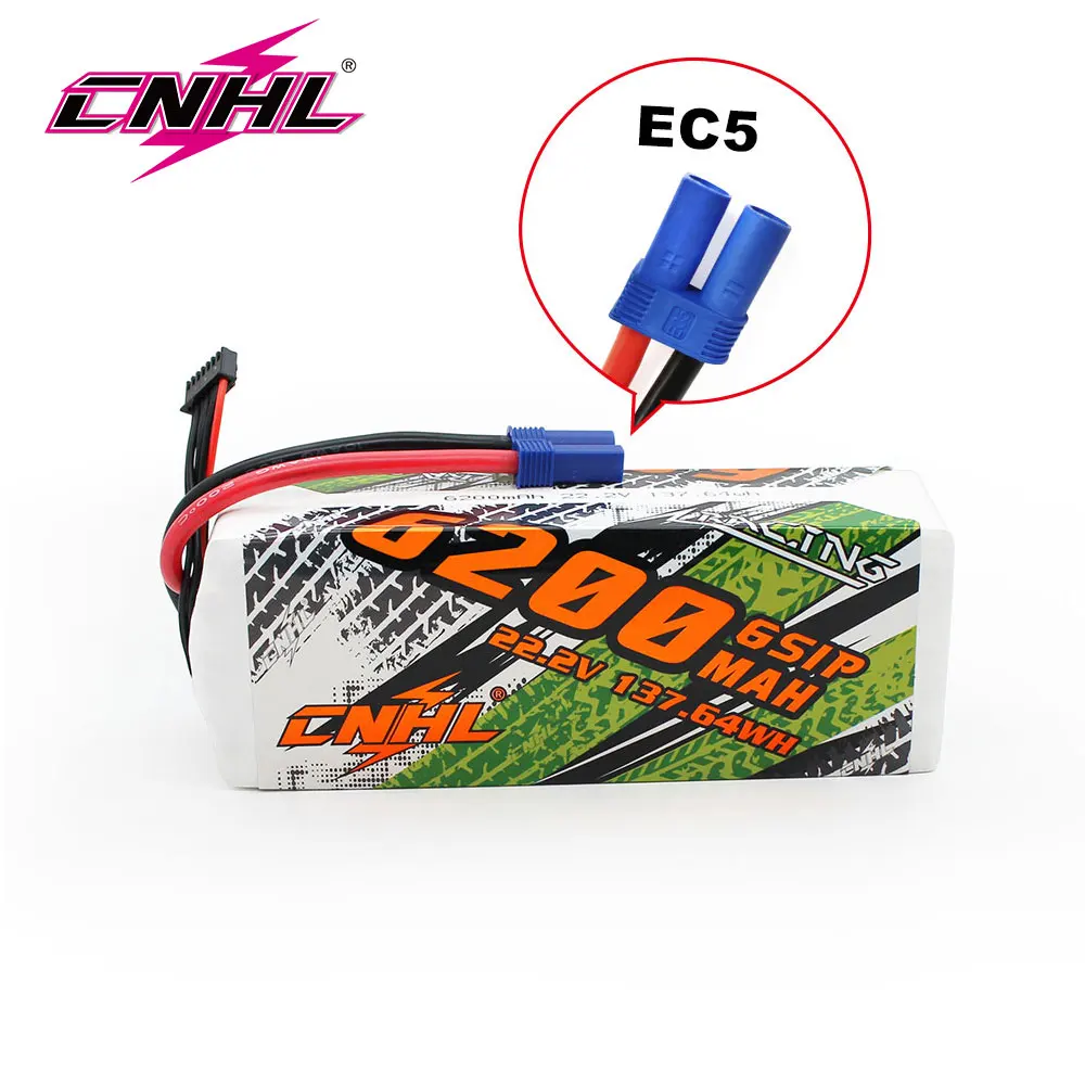 

CNHL Lipo 6S 22.2V Battery 6200mAh 90C With EC5 Plug For RC Cars Parts Boats Helicopter Airplane Truggy Buggy Vehicle Speedrun