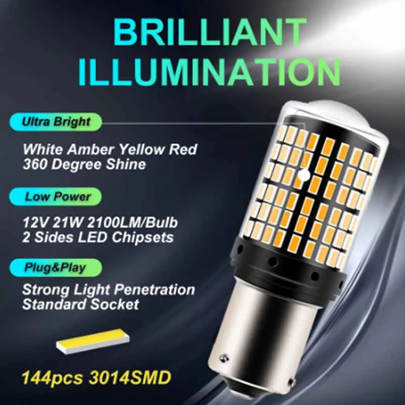 1156  õ LED , ÷ , 144smd LED Canbus , BA15S P21W BAU15S PY21W T20 7440 W21W 3157 1157 P21/5W, 2 