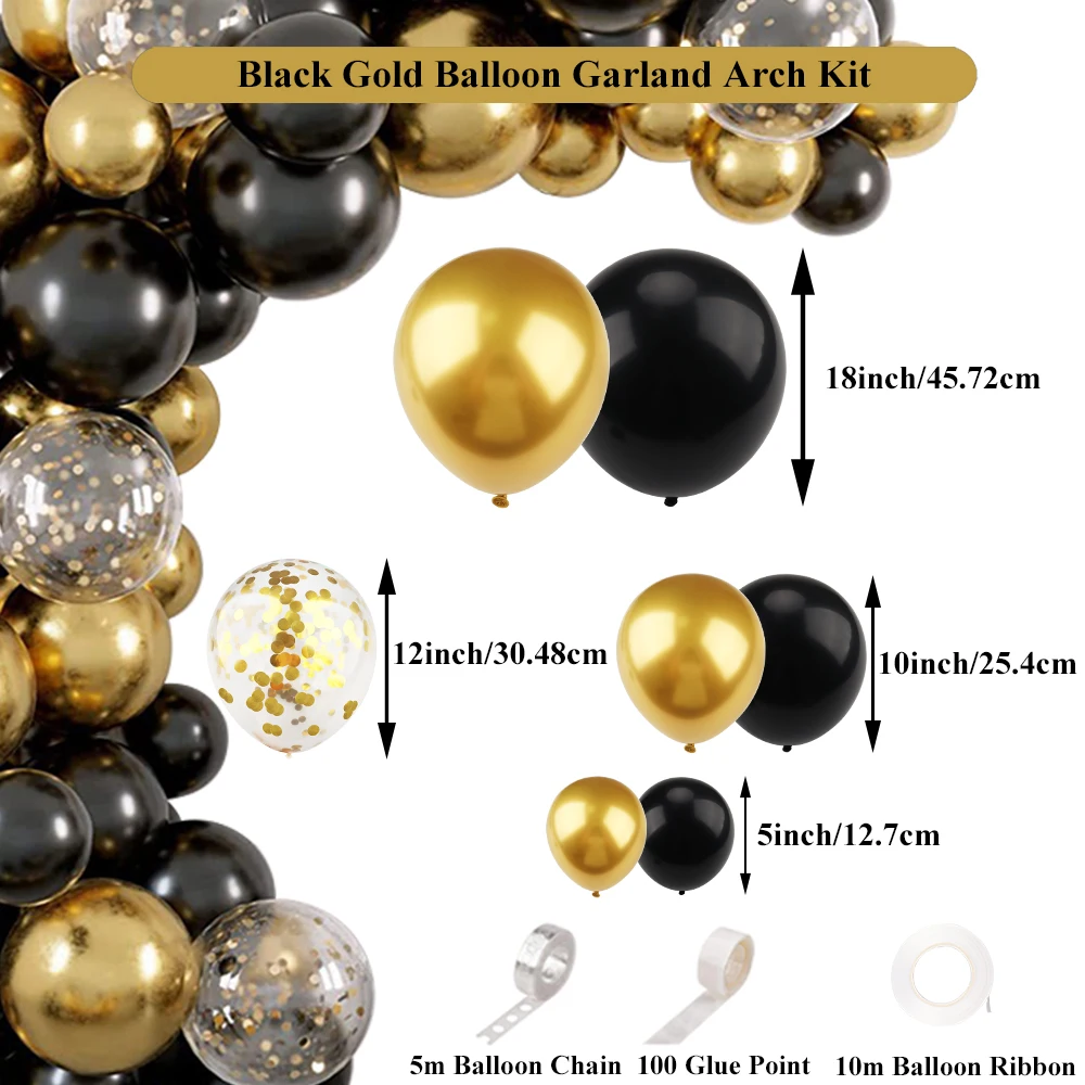 Black Gold Metallic Balloon Arch Boy Girl Birthday Family Party Supplies Adult Wedding Baby Shower Graduation Ballons Decoration