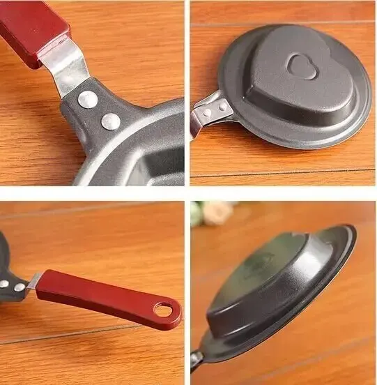 Egg Fryer Mini Heart Shaped Egg Fryer Long Handle Non-Stick Pot 12cm 14cm Cartoon Style Iron Pan Cast-iron