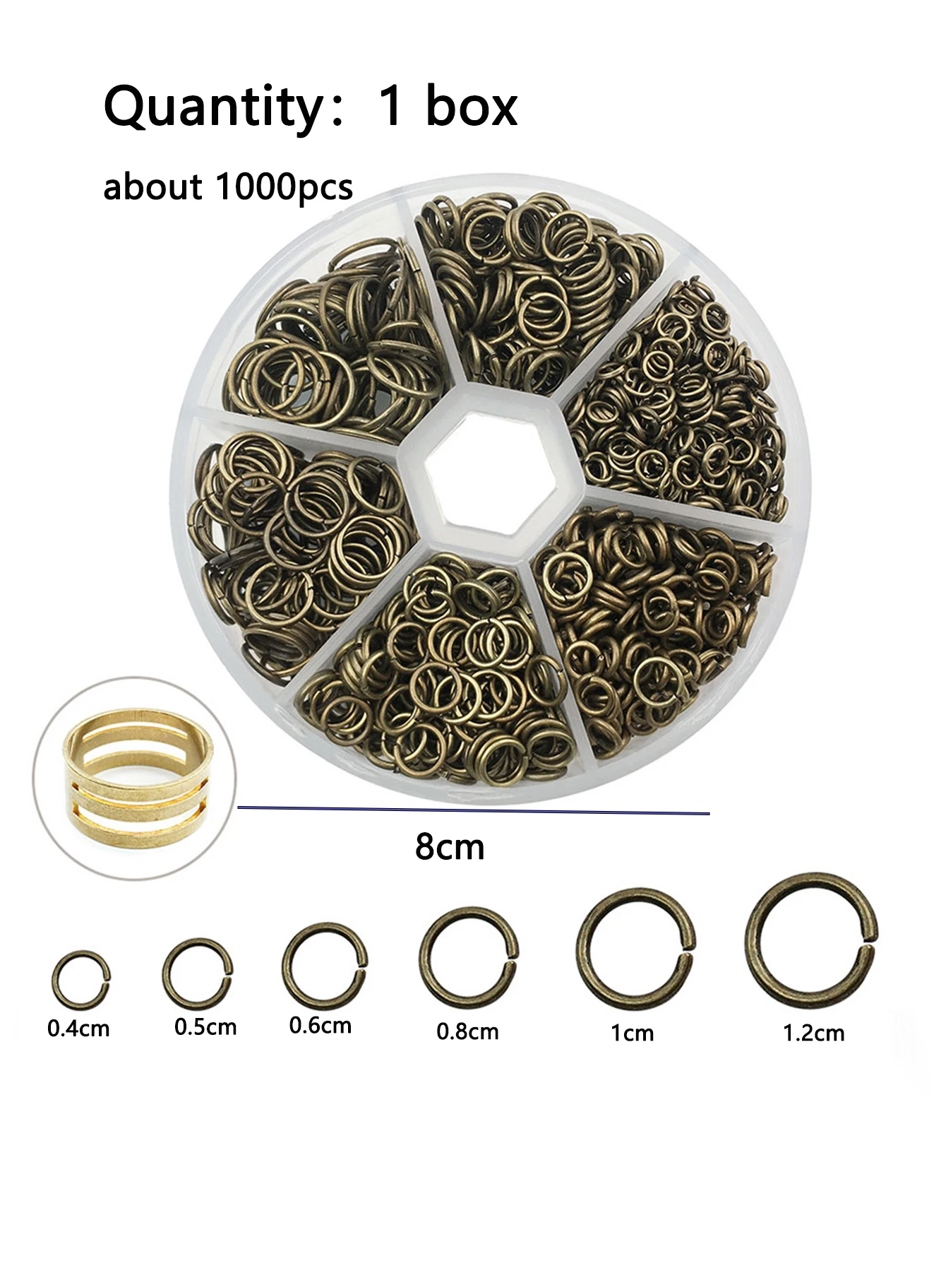 Assorted Jump Rings Set with Opening Tool for DIY Crafts - 1000 Pieces in 6 Sizes