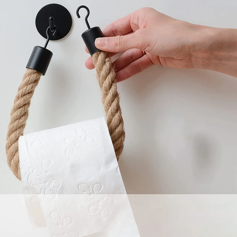 

1PC Black Jute Toilet Roll Holder Vintage Towel Hanging Rope Toilet Paper Holder Home Hotel Bathroom Decoration Supplies