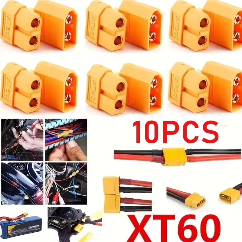 Gros plan sur une paire de connecteurs XT60, mâle et femelle, pour batterie Lipo drone.