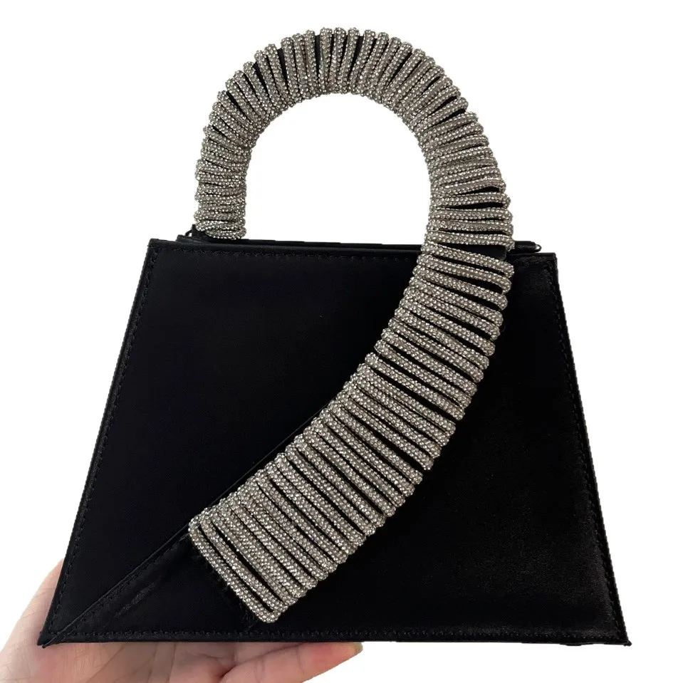Women Fashion Handbag Luxury Satin Square Bag Wedding Party Clutch Purse Glitter Shiny Diamonds Handle Evening Bag Crossbody Bag