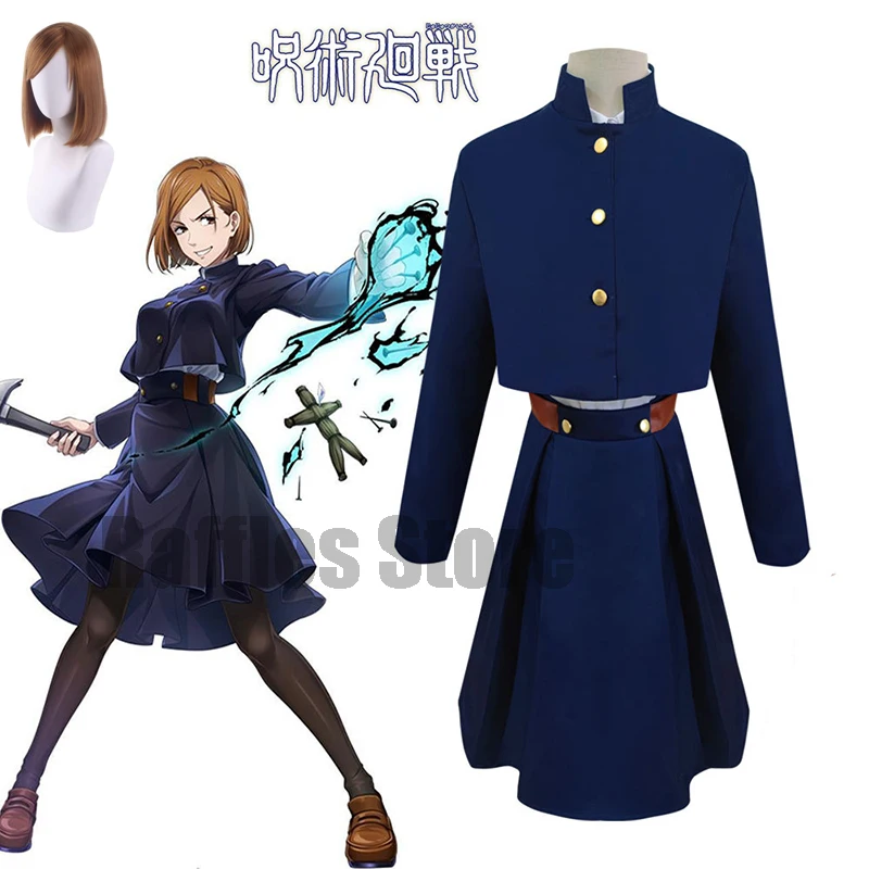 

Anime Kugisaki Nobara Cosplay Jujutsu Kaisen Costume Wig Uniform Top Skirt Coat Halloween Women Uniform Blue Bag Full Set