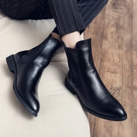 Luxury British Leather Pointed Toe Brand Chelsea Designer Boots Men Wedding Dress Formal Man Ankle Business Winter Elegant Shoes