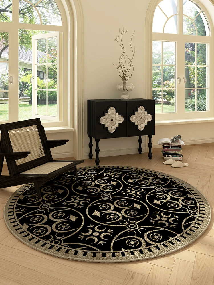 

Luxury Art Carpet Beige Black Round Living Room Carpet Refreshing Bedroom Rug Entrance Rugs Balcony Carpet Tapis Tapete Alfombra