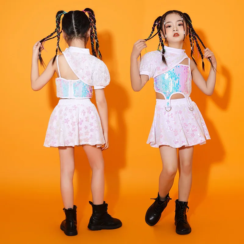 

Fashion Jazzs Outfit Catwalk Modern Street Dance Children Performance For Kids Suit Hip Hop Show Girls Jazz Dancer Pink Costume