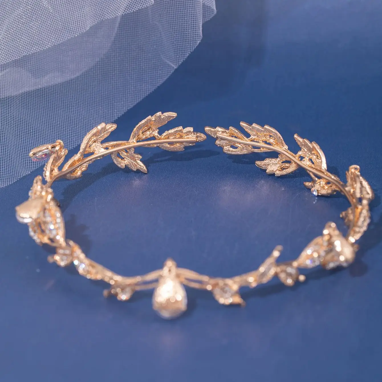 Hair Accessories Bridal Hair Accessories Crown Headband Vintage Crown Leaves Waterdrop Pendent Tiara Wedding Hairband Rhinestone Party Princess Elf Hairdress Jewelry