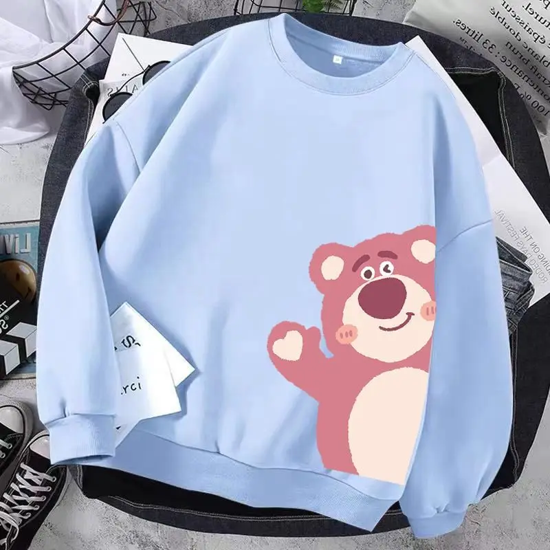 

Spring Autumn Blue Cotton Sweater Girl Female Cartoon Top Round Neck Coat Korean Loose Long-sleeved T-shirt