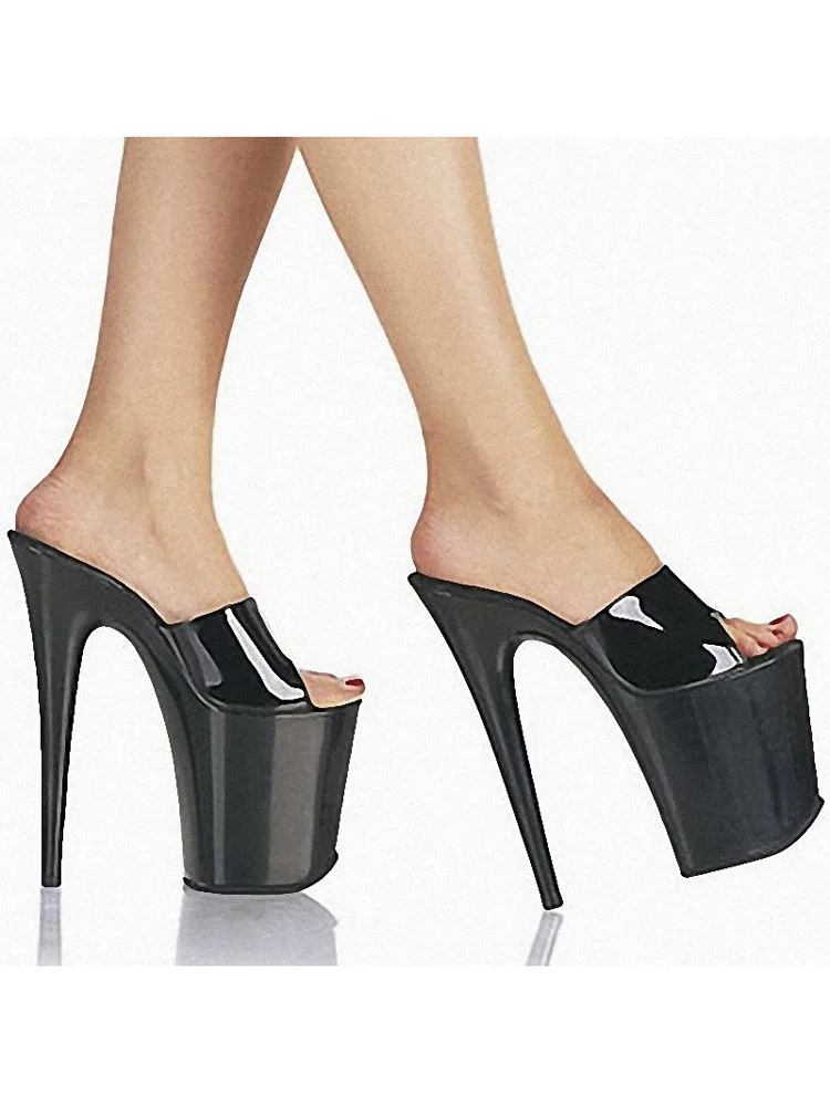 

Sexy Fetish Black 20cm Peep Toe Elegant Nightclub Thin Heels Big Size Platform Slippers 8Inch Queen Full Dress Big Size Catwalk