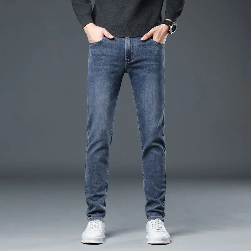 New Autumn/winter 2025 Stretch Wash Jeans for Young Men with Small Straight Elastic Waist 3