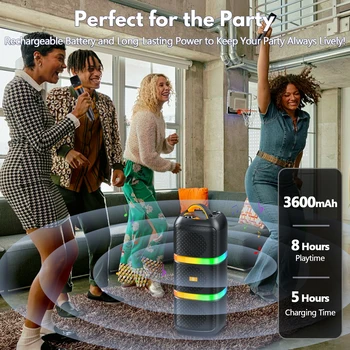 JYX Wireless Speaker, Portable Bluetooth Speaker, Karaoke Machine with 2 Microphone, LED Party Light 2