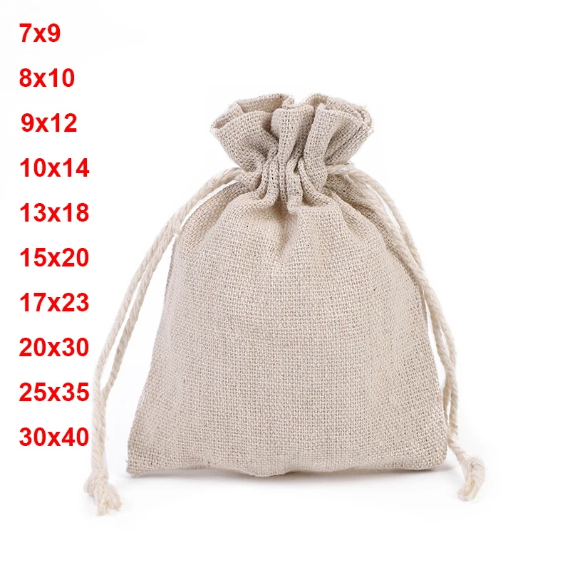 50pcs/lot Cotton Linen Drawstring Bags Rice Wine Storage Bag Birthday Gift Favor Holder Makeup Jewelry Packaging Pouch Bags