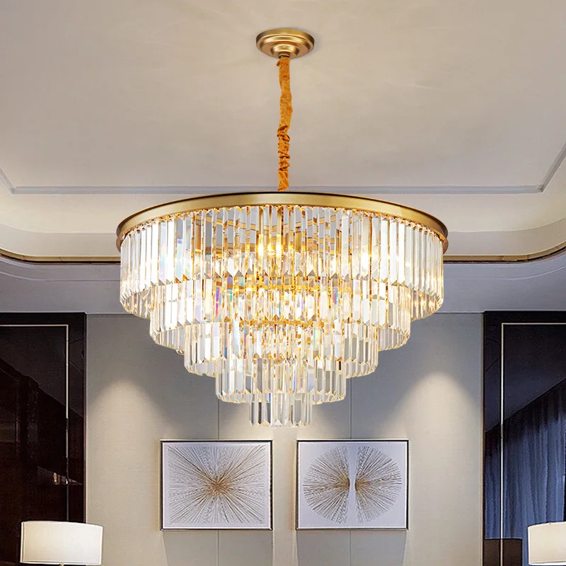 

Modern round golden chandelier crystal lighting restaurant American crystal lamp chandelier LED Indoor lighting